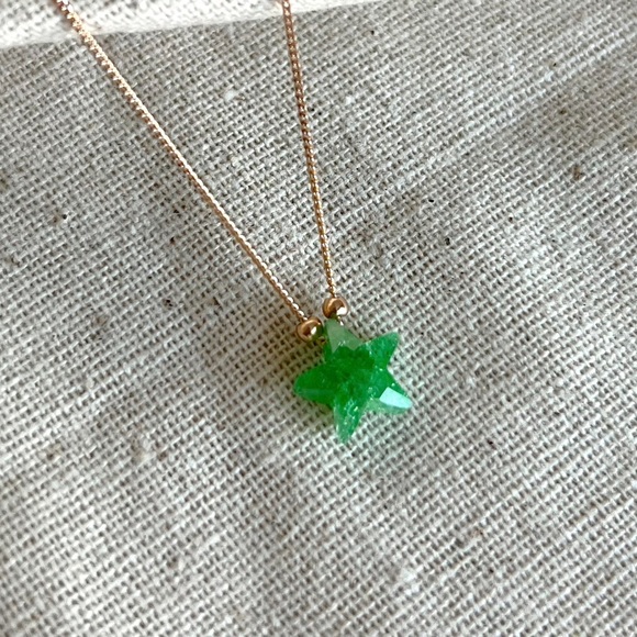 Star Necklace 18k Gold Plated Real Opal Stone Spring Green Star Necklace - Picture 8 of 14